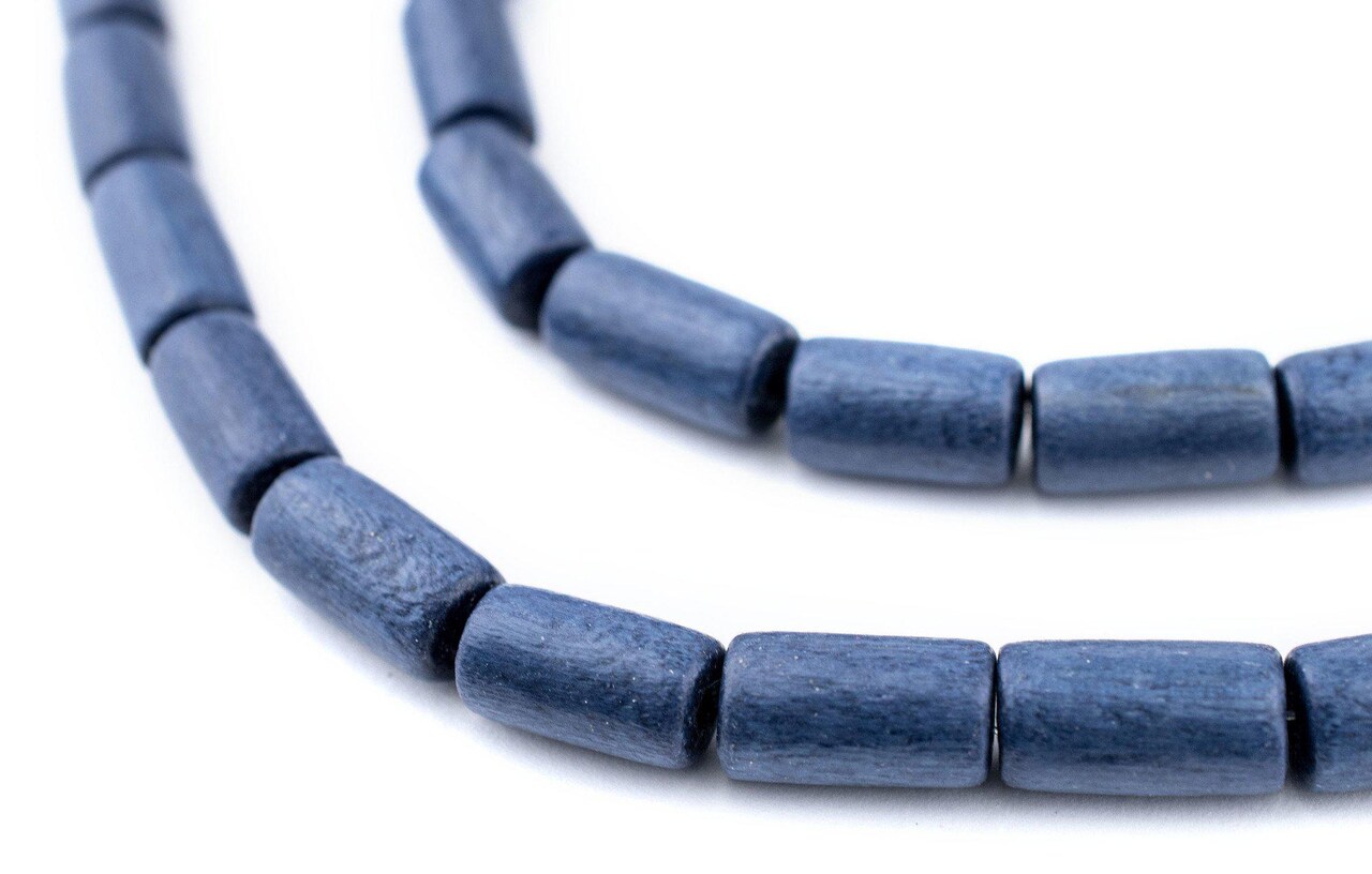 The Bead Chest Cobalt Blue Tube Natural Wood Beads (15x8mm): Organic Eco-Friendly Wooden Bead Strand for DIY Jewelry, Crafts, Necklace and Bracelet Making